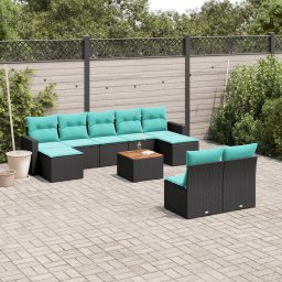 vidaXL 10 részes fekete polyrattan kerti ülőgarnitúra párnával