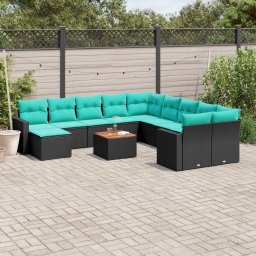 vidaXL 12 részes fekete polyrattan kerti ülőgarnitúra párnákkal