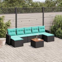 vidaXL 8 részes fekete polyrattan kerti ülőgarnitúra párnával
