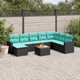 vidaXL 9 részes fekete polyrattan kerti ülőgarnitúra párnával