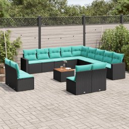 vidaXL 14 részes fekete polyrattan kerti ülőgarnitúra párnákkal