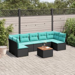 vidaXL 8 részes fekete polyrattan kerti ülőgarnitúra párnával