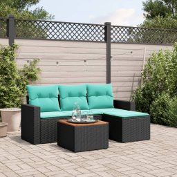 vidaXL 5 részes fekete polyrattan kerti ülőgarnitúra párnával