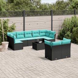 vidaXL 10 részes fekete polyrattan kerti ülőgarnitúra párnával