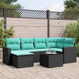 vidaXL 7 részes fekete polyrattan kerti ülőgarnitúra párnákkal