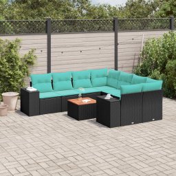 vidaXL 9 részes fekete polyrattan kerti ülőgarnitúra párnával