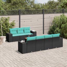 vidaXL 8 részes fekete polyrattan kerti ülőgarnitúra párnával
