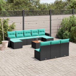 vidaXL 11 részes fekete polyrattan kerti ülőgarnitúra párnákkal