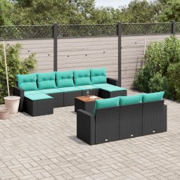vidaXL 11 részes fekete polyrattan kerti ülőgarnitúra párnákkal