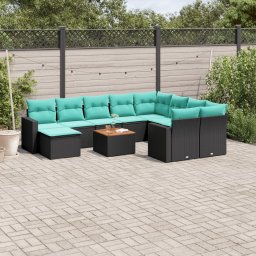 vidaXL 11 részes fekete polyrattan kerti ülőgarnitúra párnákkal