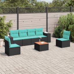 vidaXL 7 részes fekete polyrattan kerti ülőgarnitúra párnákkal