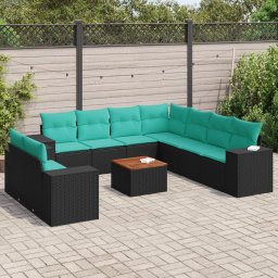 vidaXL 10 részes fekete polyrattan kerti ülőgarnitúra párnával