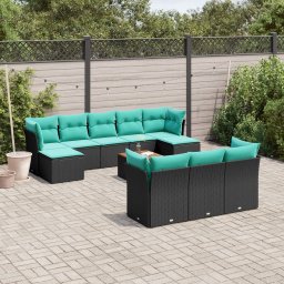vidaXL 11 részes fekete polyrattan kerti ülőgarnitúra párnákkal