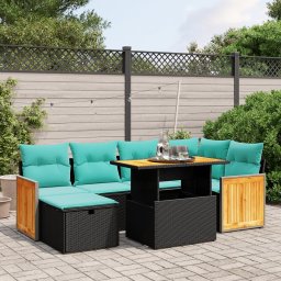 vidaXL 7 részes fekete polyrattan kerti ülőgarnitúra párnákkal