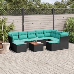 vidaXL 10 részes fekete polyrattan kerti ülőgarnitúra párnával