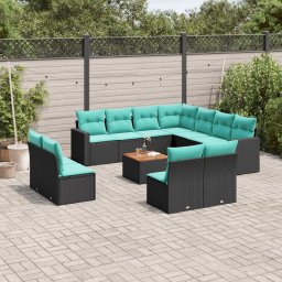vidaXL 12 részes fekete polyrattan kerti ülőgarnitúra párnákkal