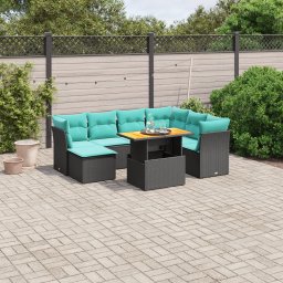 vidaXL 8 részes fekete polyrattan kerti ülőgarnitúra párnával