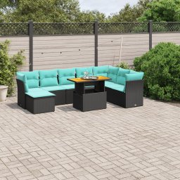 vidaXL 9 részes fekete polyrattan kerti ülőgarnitúra párnával