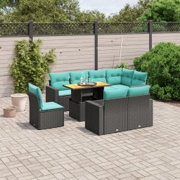 vidaXL 9 részes fekete polyrattan kerti ülőgarnitúra párnával