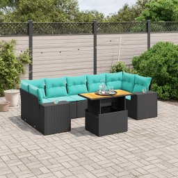 vidaXL 8 részes fekete polyrattan kerti ülőgarnitúra párnával
