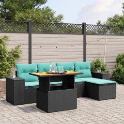 vidaXL 6 részes fekete polyrattan kerti ülőgarnitúra párnával