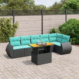 vidaXL 7 részes fekete polyrattan kerti ülőgarnitúra párnákkal