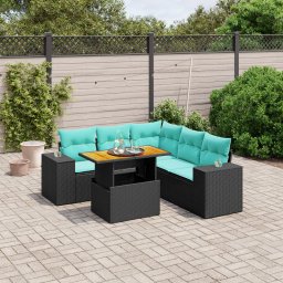vidaXL 6 részes fekete polyrattan kerti ülőgarnitúra párnával