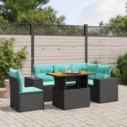 vidaXL 6 részes fekete polyrattan kerti ülőgarnitúra párnával