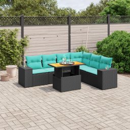 vidaXL 7 részes fekete polyrattan kerti ülőgarnitúra párnákkal