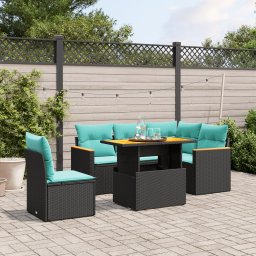 vidaXL 6 részes fekete polyrattan kerti ülőgarnitúra párnával