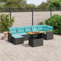 vidaXL 8 részes fekete polyrattan kerti ülőgarnitúra párnával