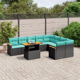 vidaXL 10 részes fekete polyrattan kerti ülőgarnitúra párnával