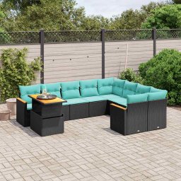 vidaXL 10 részes fekete polyrattan kerti ülőgarnitúra párnával