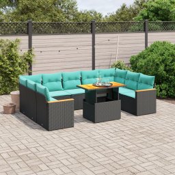 vidaXL 11 részes fekete polyrattan kerti ülőgarnitúra párnákkal