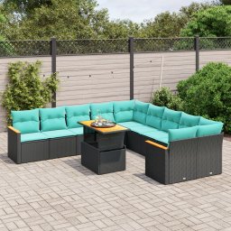vidaXL 11 részes fekete polyrattan kerti ülőgarnitúra párnákkal