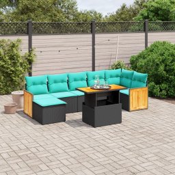 vidaXL 8 részes fekete polyrattan kerti ülőgarnitúra párnával