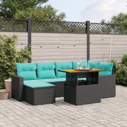 vidaXL 7 részes fekete polyrattan kerti ülőgarnitúra párnákkal