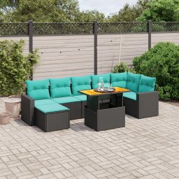 vidaXL 8 részes fekete polyrattan kerti ülőgarnitúra párnával