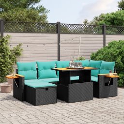 vidaXL 7 részes fekete polyrattan kerti ülőgarnitúra párnákkal