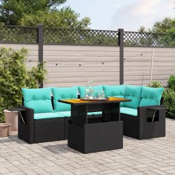 vidaXL 6 részes fekete polyrattan kerti ülőgarnitúra párnával
