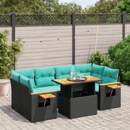 vidaXL 7 részes fekete polyrattan kerti ülőgarnitúra párnákkal