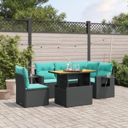 vidaXL 6 részes fekete polyrattan kerti ülőgarnitúra párnával