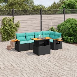 vidaXL 6 részes fekete polyrattan kerti ülőgarnitúra párnával
