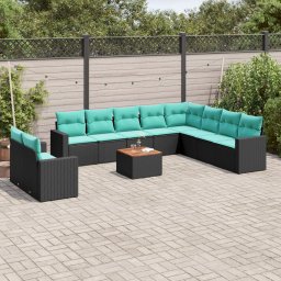 vidaXL 11 részes fekete polyrattan kerti ülőgarnitúra párnákkal