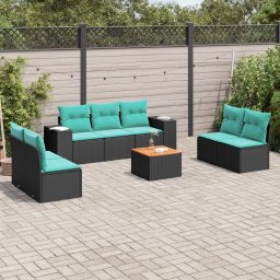 vidaXL 8 részes fekete polyrattan kerti ülőgarnitúra párnával