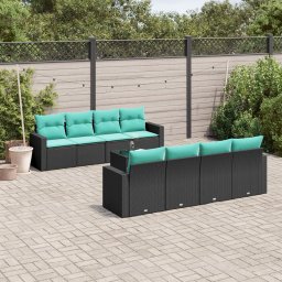 vidaXL 9 részes fekete polyrattan kerti ülőgarnitúra párnával
