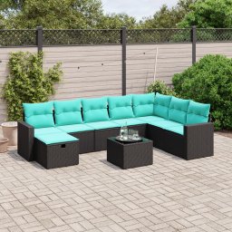 vidaXL 9 részes fekete polyrattan kerti ülőgarnitúra párnával
