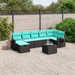 vidaXL 8 részes fekete polyrattan kerti ülőgarnitúra párnával