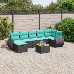 vidaXL 8 részes fekete polyrattan kerti ülőgarnitúra párnával