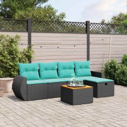 vidaXL 6 részes fekete polyrattan kerti ülőgarnitúra párnával